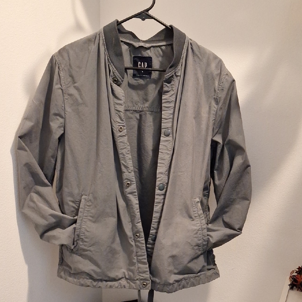GAP Gray Bomber Jacket with Zipper Closure and Standing Collar